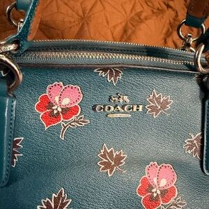 Coach Blue and Red Floral Shoulder Bag